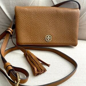 Tory Burch Camel Leather Crossbody Flap-over
